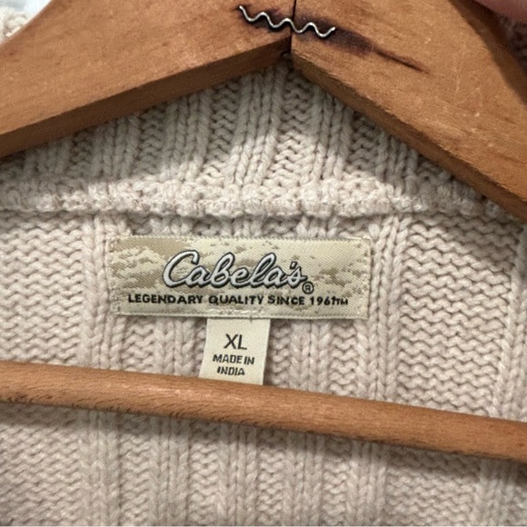 Cabelas Nordic Pullover Sweater Sz XL Tan Wool Blend Heavy Rib Knit Women’s - Picture 4 of 6